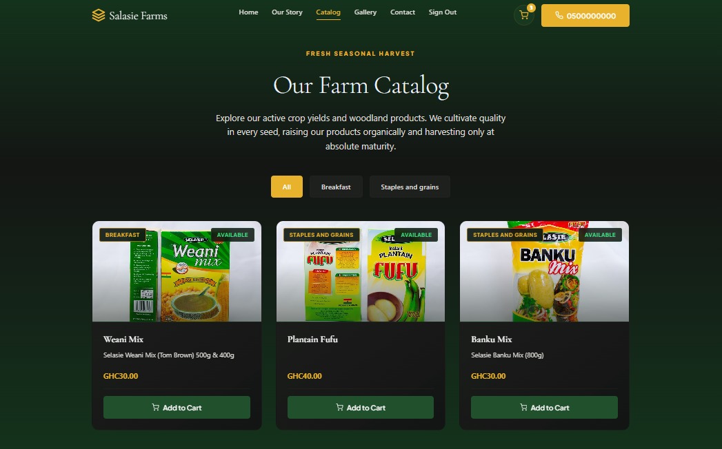 Salasie Farms Catalog Screenshot